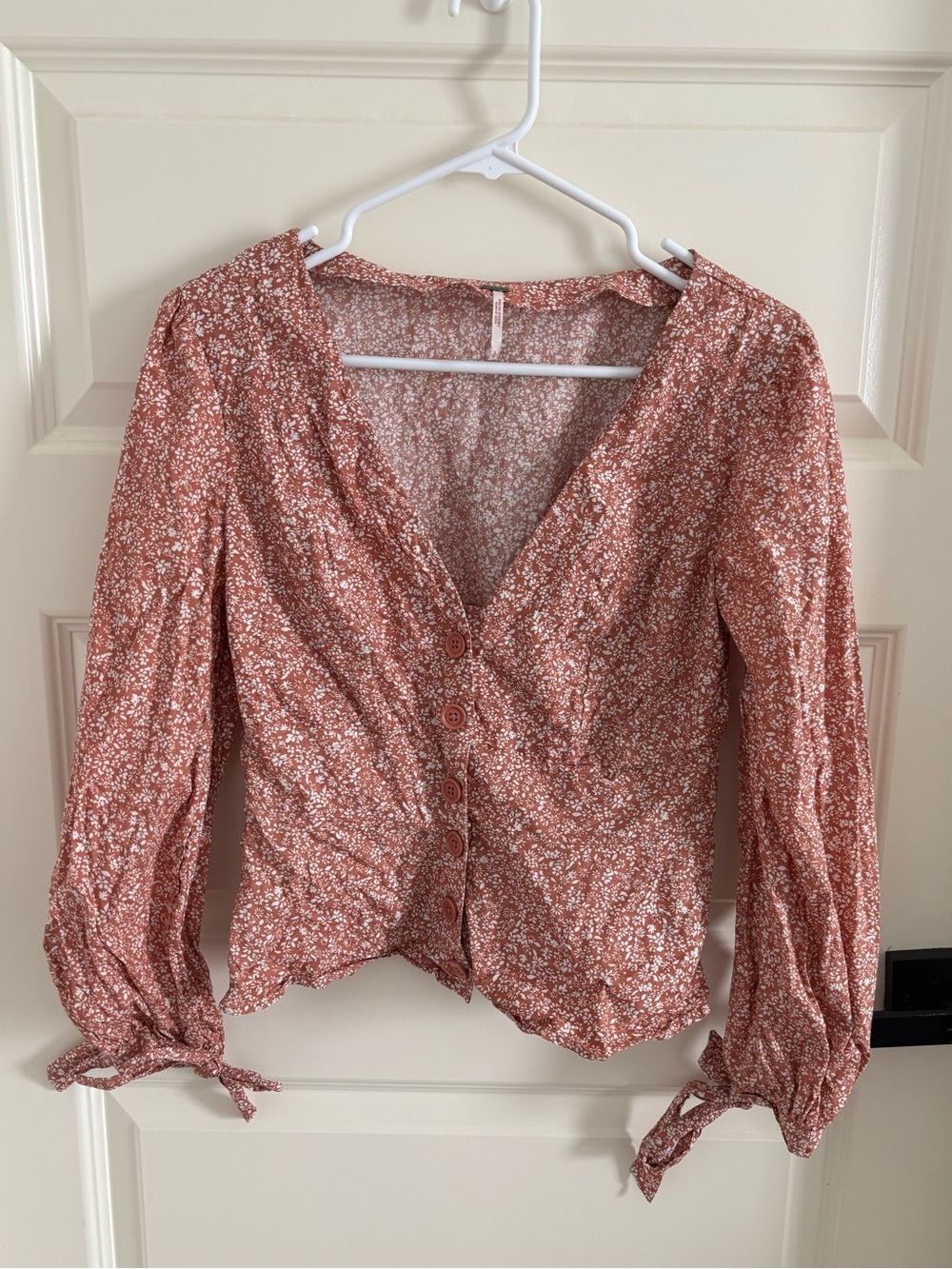 Free People Dusty Rose Floral Button-Front Blouse